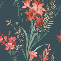 Thalia Floral Wallpaper Teal / Red Belgravia 765