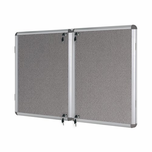 Bi-Office Lockable Felt Noticeboard Display Case 1780 x 1180mm (32 x A4) GREY