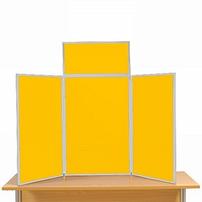 3 Panel Maxi Desk Top Display Stand Grey Frame/Yellow Fabric