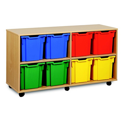 8 Jumbo Tray Storage Unit Beech Finish All Blue Trays