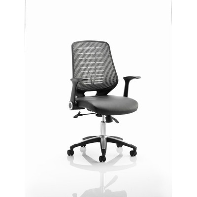 Relay Mesh Back Task Chair Black Leather Seat Silver Back