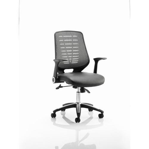 Relay Mesh Back Task Chair Black Leather Seat Silver Back