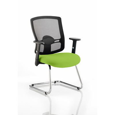 Portland Cantilever Visitor Chair Myrrh Green fabric seat