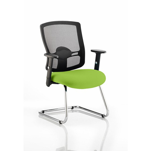 Portland Cantilever Visitor Chair Myrrh Green fabric seat