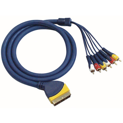 Scart Plug To 6 RCA Phono Male Cable 1.5m