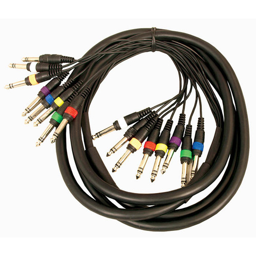 8 Way Cable Loom - 1/4" 6.35mm Stereo Jacks Colour Coded  3m Lead Length