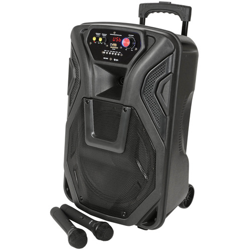 12" Portable PA Speaker with VHF Mics, Media Player & Bluetooth