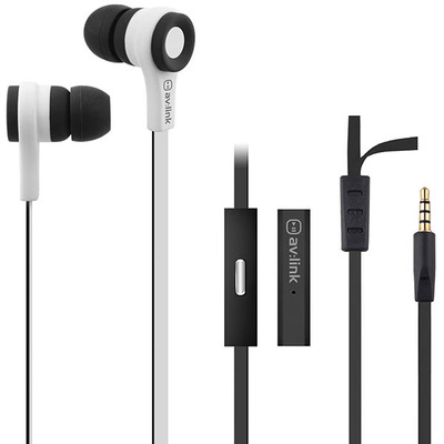 Rubberised Stereo Earphones with Hands-Free - Black & White