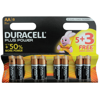 Duracell Plus Power Alkaline Batteries 5+3 Pack - AA