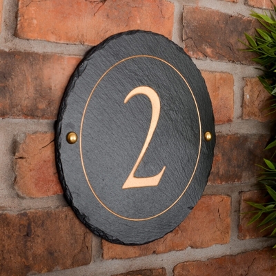 Round Rustic Slate House Number personalised with your number 24cm