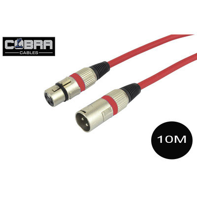 XLR Mic Audio Cable 10 Metre Long Lead - Soft Red Cable Metal Plugs