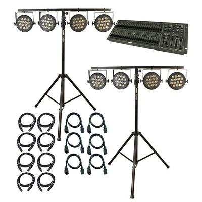 Stage Lighting Package with 8 RGBWA & UV LED Par Cans, Stands & Controller