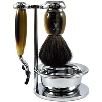 Image of Muhle VIVO Faux Horn 4 Piece Mach3 Razor Set And Synthetic Fibre Brush