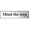 Image of ASEC Mind The Step 200mm x 50mm Chrome Self Adhesive Sign - 1 Per Sheet