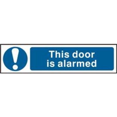 ASEC This Door Is Alarmed 200mm x 50mm PVC Self Adhesive Sign - 1 Per Sheet