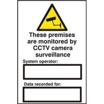 ASEC These Premises Are Monitored By CCTV Surveillance 200mm x 300mm PVC Self Adhesive Sign - 1 Per Sheet