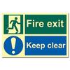 Image of ASEC Fire Escape Keep Clear Sign Photoluminescent 300mm x 200mm - 300mm x 200mm