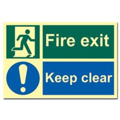 ASEC Fire Escape Keep Clear Sign Photoluminescent 300mm x 200mm - 300mm x 200mm