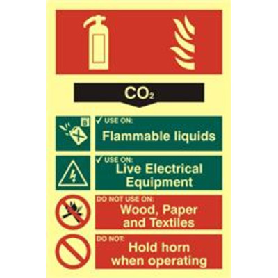 ASEC Fire Extinguisher 200mm x 300mm PVC Self Adhesive Photo luminescent Sign - CO2