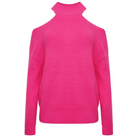 POLO NECK OVERSIZED CHUNKY KNIT JUMPER - FUCHSIA PINK - One Size