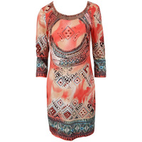 Image of K-DESIGN AZTEC PRINT COIN NECKLACE SUMMER DRESS - CORAL - XS