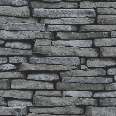 Black and Silver Slate Stone Effect Wallpaper Fine Decor FD31291
