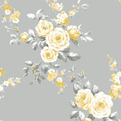 Catherine Lansfield Canterbury Floral Wallpaper Grey / Ochre Muriva 165502