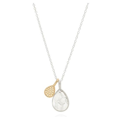 ANNA BECK Signature Hammered & Dotted Double Drop Necklace Silver & Gold