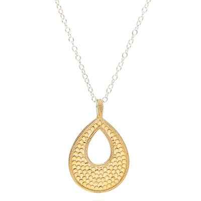 Signature Reversible Long Open Drop Pendant Necklace - Gold & Silver