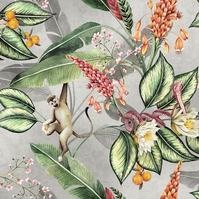 Animal Garden Floral Wallpaper Grey Belgravia 5500