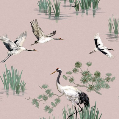 Heath Cranes Wallpaper Pink Holden 91153