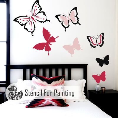 SET OF 6 BUTTERFLY Wall and Furniture Stencils - Small