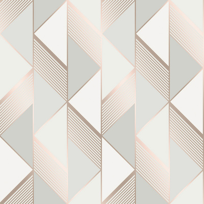 Lipsy Geometric Wallpaper Grey / Rose Gold Muriva 144902