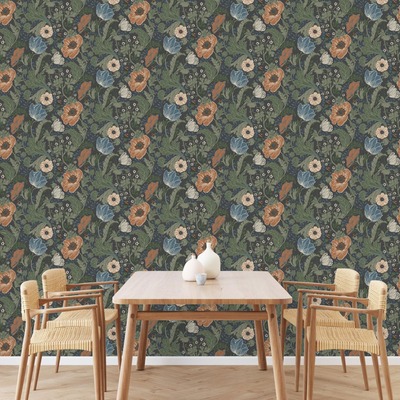 Apelviken Anemone Wallpaper Black Orange Galerie 33003
