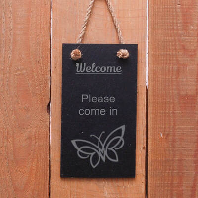 Slate hanging door sign "Welcome please come in" a great gift