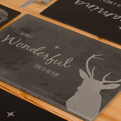 Natural Slate cheeseboard with Christmas message