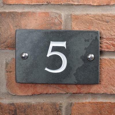 Slate house number 5 v-carved with white infill