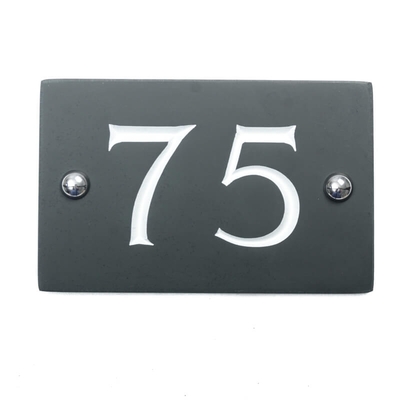 Slate house number 75 v-carved with white infill numbers