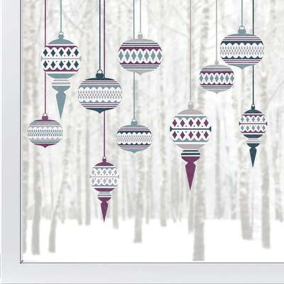 10 Moroccan Christmas Bauble Window Decals - Blue/Purple - Large Set