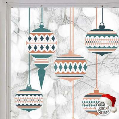 10 Moroccan Christmas Bauble Window Decals - Blue/Orange - Small Set