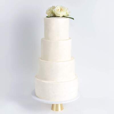 Four Tier Decorated White Wedding Cake - Classic White Rose - Four Tier (12", 10", 8", 6")