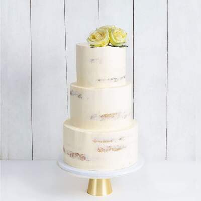 Three Tier Decorated Naked Wedding Cake - Classic White Rose - Three Tier (10", 8", 6")