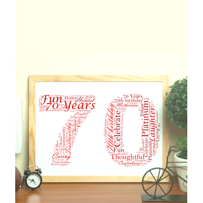 Personalised 70th Birthday Word Art Frame Gift