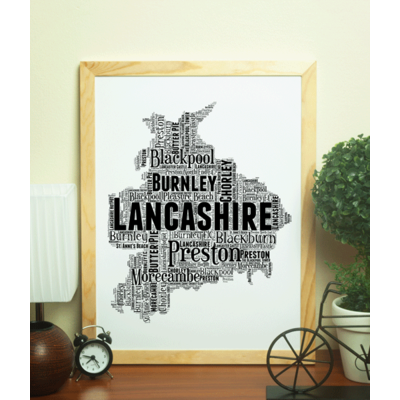 Personalised Lancashire Word Art Picture Map Print