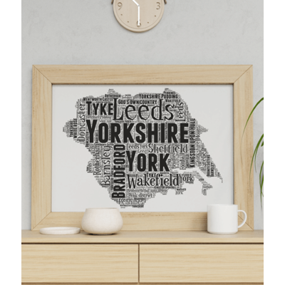 Personalised Yorkshire Word Art Map Picture Frame Gift