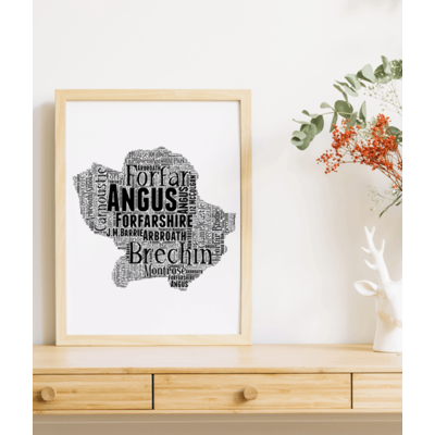 Personalised Word Art Map of Angus