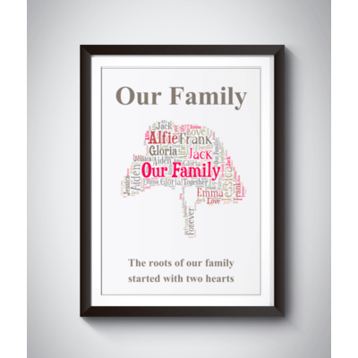 Personalised Family Tree Word Wall Art Picture Print Gift