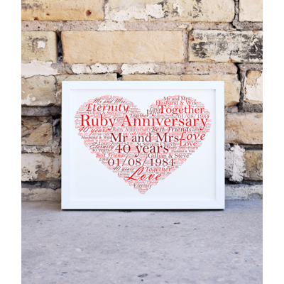 Ruby Wedding 40th Anniversary Personalised Word Art Gift
