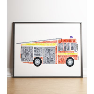 Personalised Fire Engine Word Art Picture Print Gift