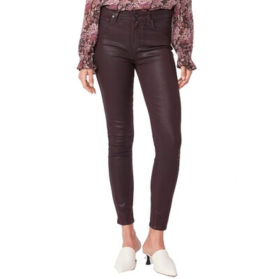 Paige Denim Hoxton High Rise Ankle Skinny Coated Jeans Black Cherry